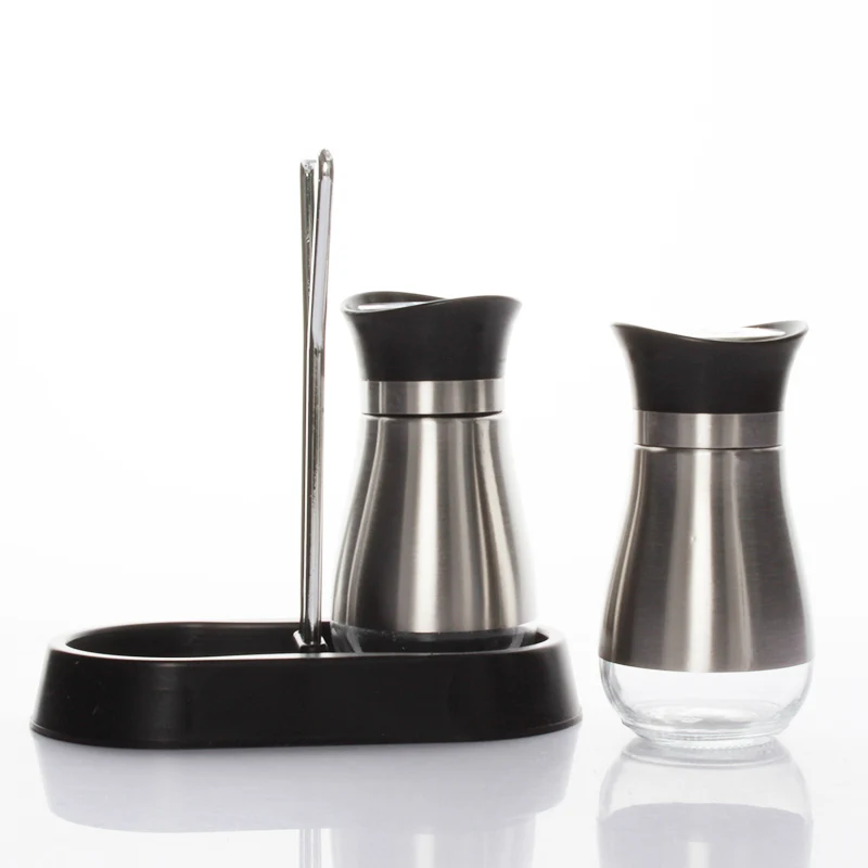4oz Hot Sale Salt and Pepper Shakers Set High Grade Stainless Steel with Glass Bottom Spice Jars Spice Seasoning Condiment Jar