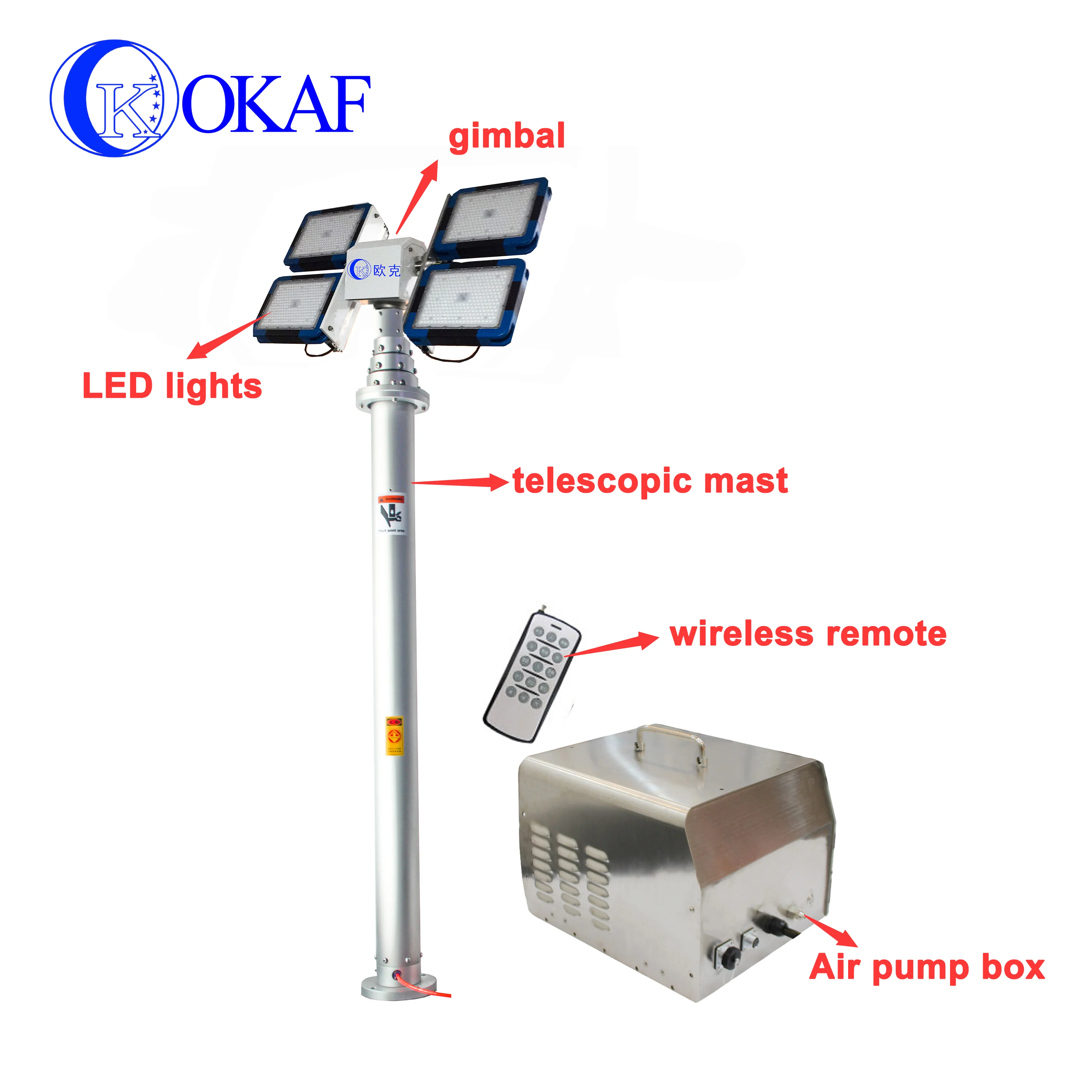 emergency truck mounted led light tower pneumatic telescopic mast telescopic light tower