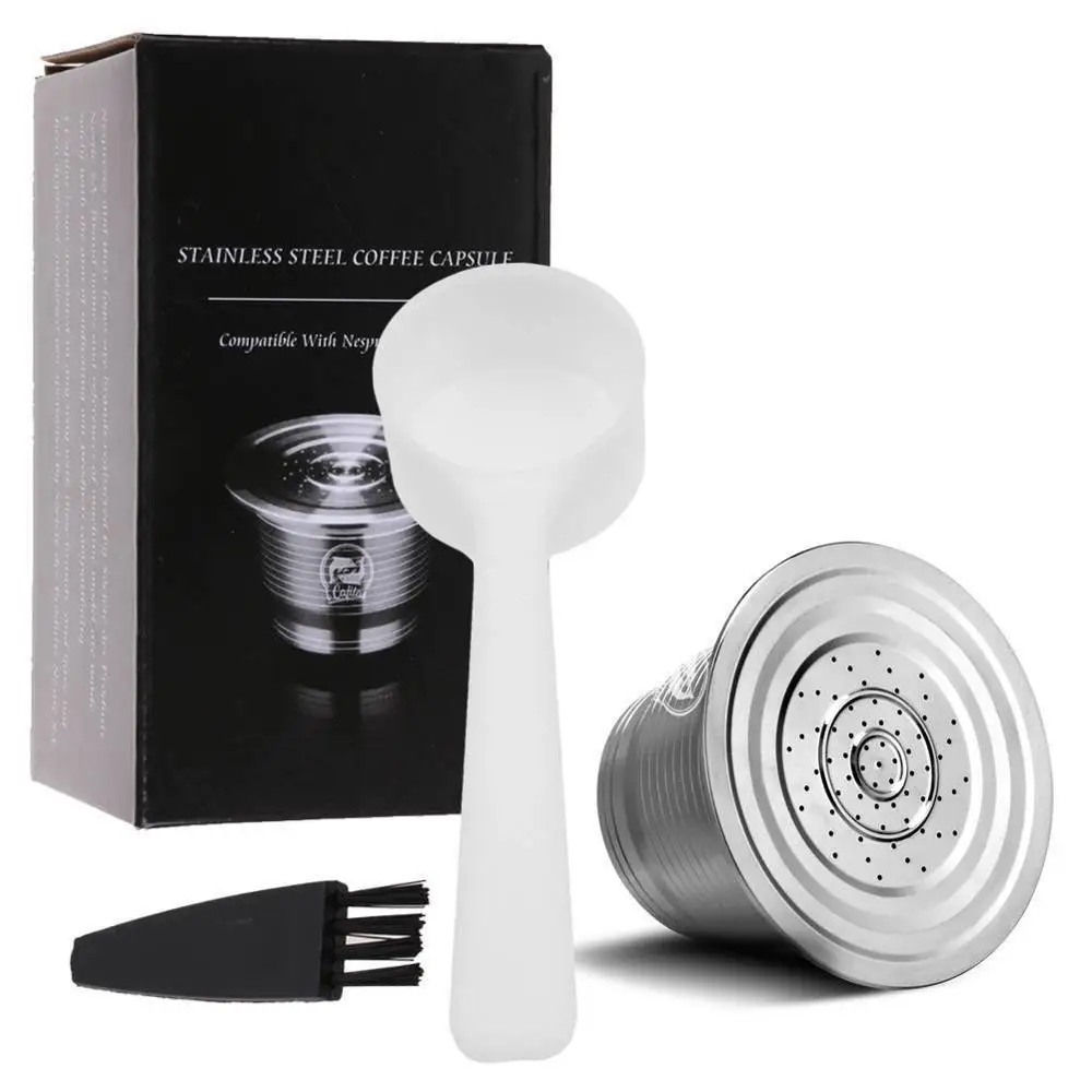 Sales Empty Reusable Coffee Capsule Stainless Steel Nespresso Martello Coffee Capsule Set With One Brush