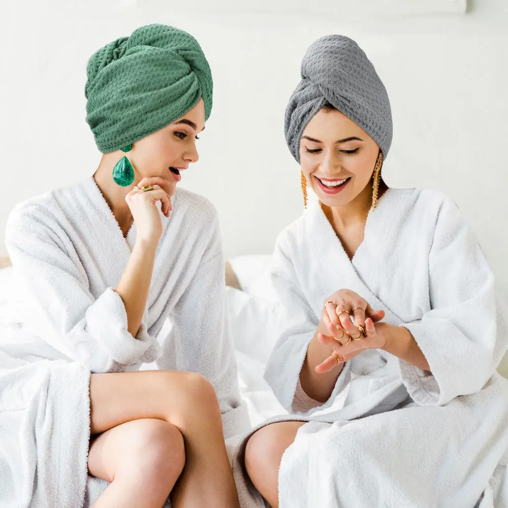 Wholesale Fashion Popular Designing Customized Microfiber Waffle Hair Turban Towel Hair Drying Cap