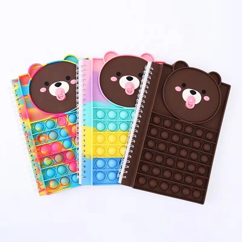 Pop Push Popper Bubble popit A5 size 80sheets Pop Push Popit Fidget Notebook Silicone school notebook shipping Cartoon Bear