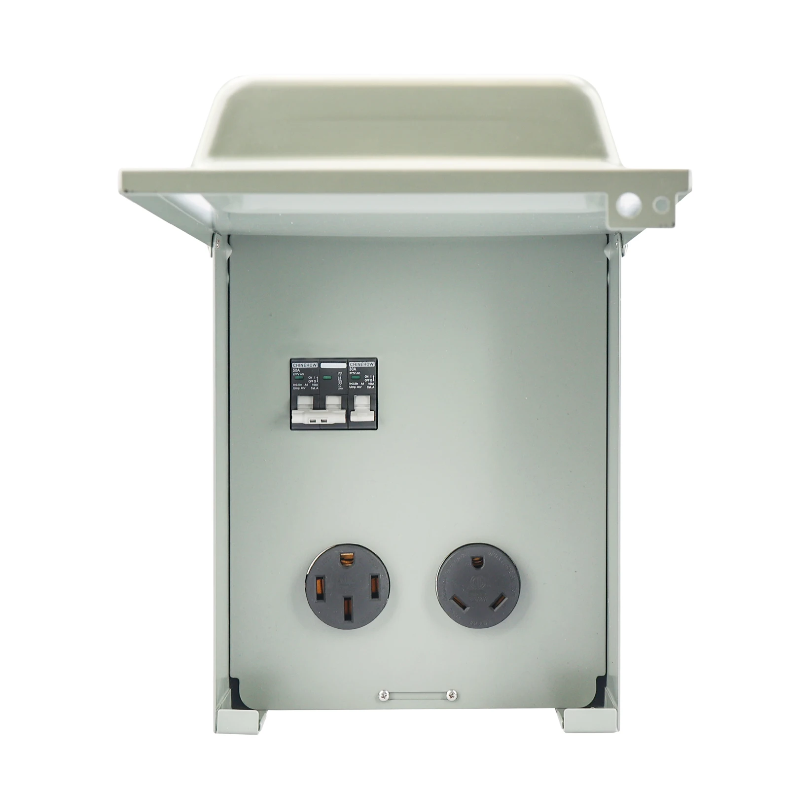 RV Power Outlet Panel 30A+50A with 30A+50A Circuit Breaker NEMA TT-30R + NEMA 14-50R Circuit Protected RV Power Outlet Panel