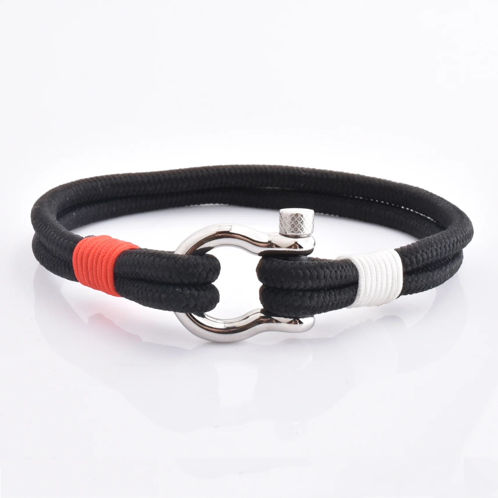 Jewelry factory wholesale custom logo men bracelet fashion black rope bracelet with D screw shackles