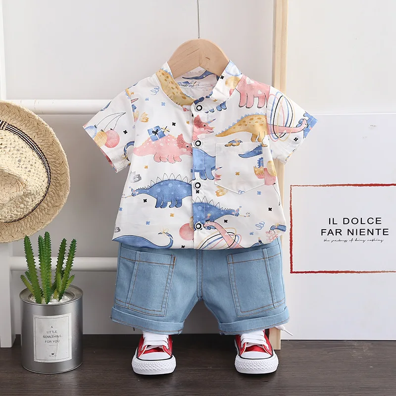 2022 Summer Kids Boys Boutique Clothing Print Shirts Suit Kids Casual Short Sleeves Clothes Set boys clothing sets baby clothes