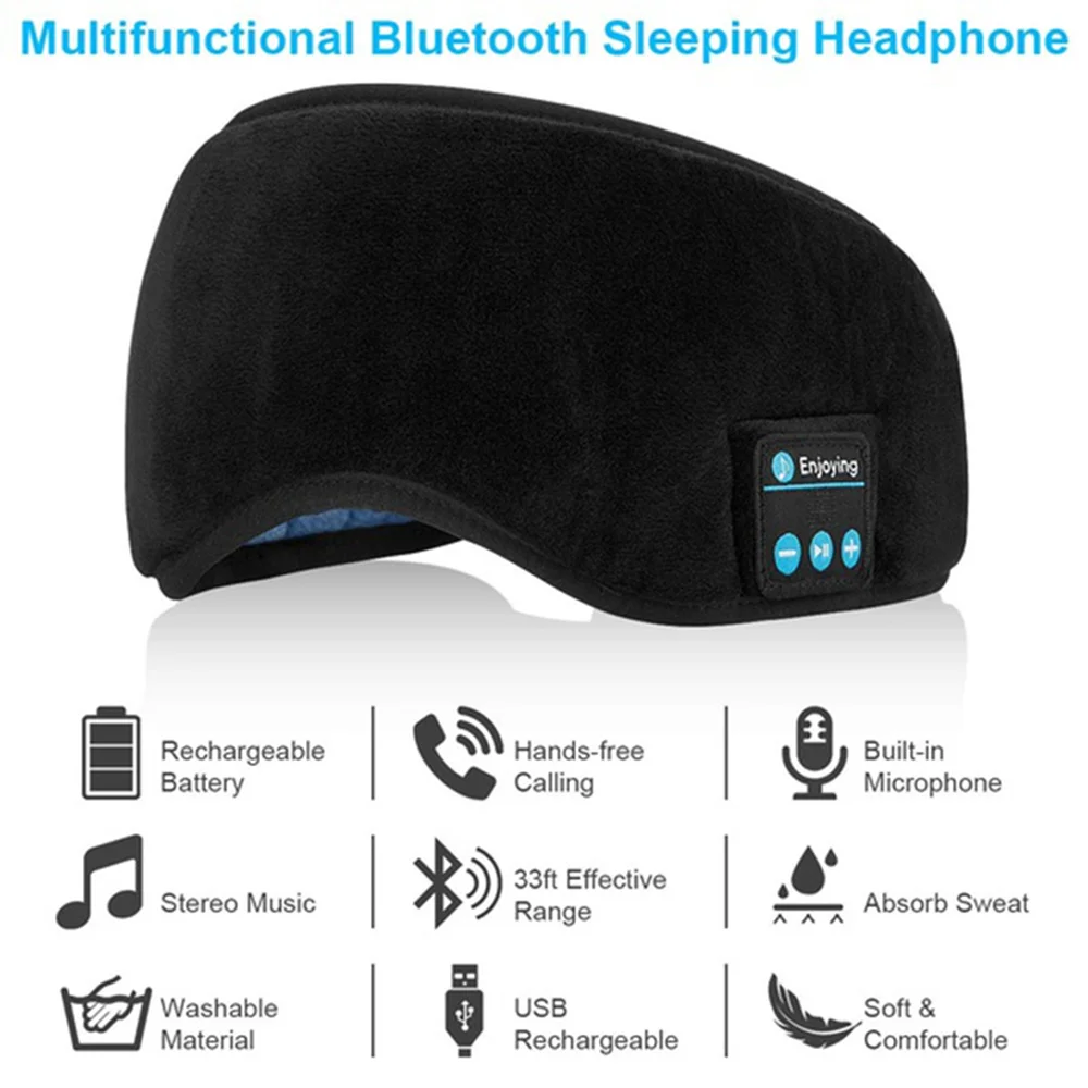 Wireless Sleeping Headphones Stereo Sleep Eye Mask Music Sleeping Headsets with Microphone