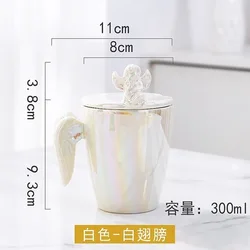 Creative Angel Ceramic Mugs with Lid Porcelain cup with pearl glaze