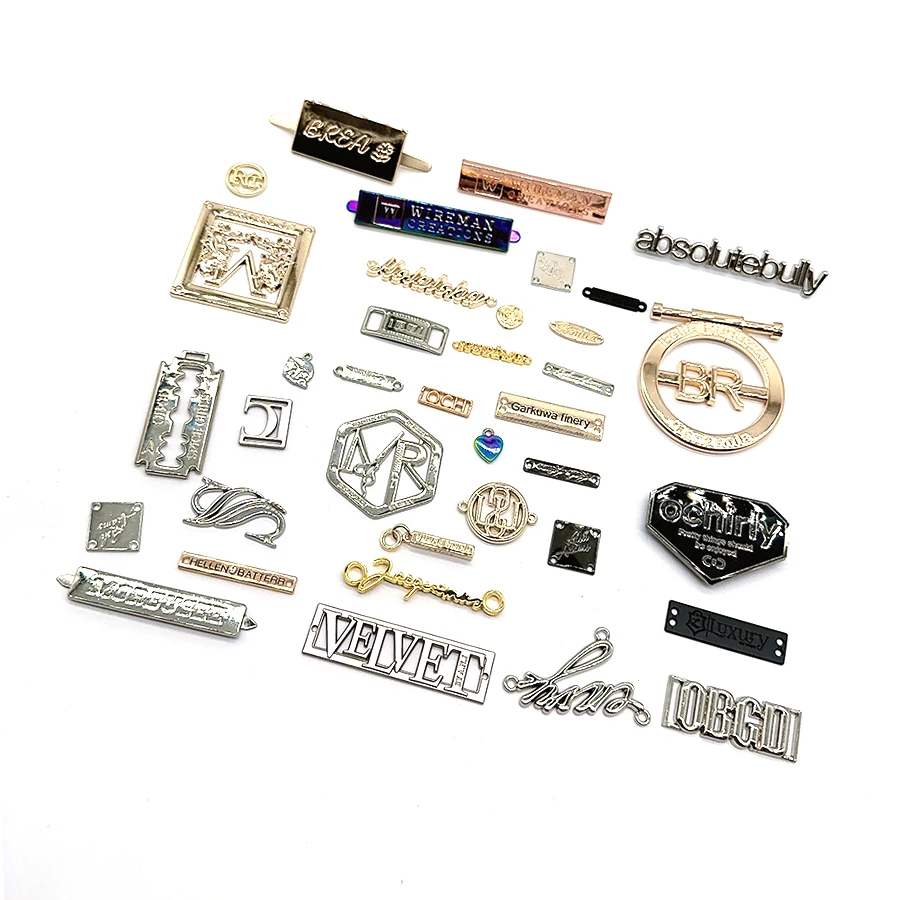 Factory Direct Electroplating OEM Custom Metal Clothes Handbags Label Zinc Alloy Metal Logo for Swimwear