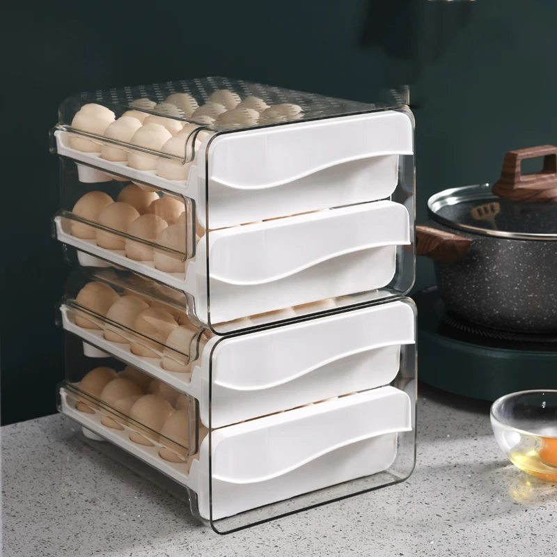 4 Tier Plastic Egg Storage Holder Tray Plastic Storage Box With Lid Storage Boxes plastic Egg Organznier For Refrigerator