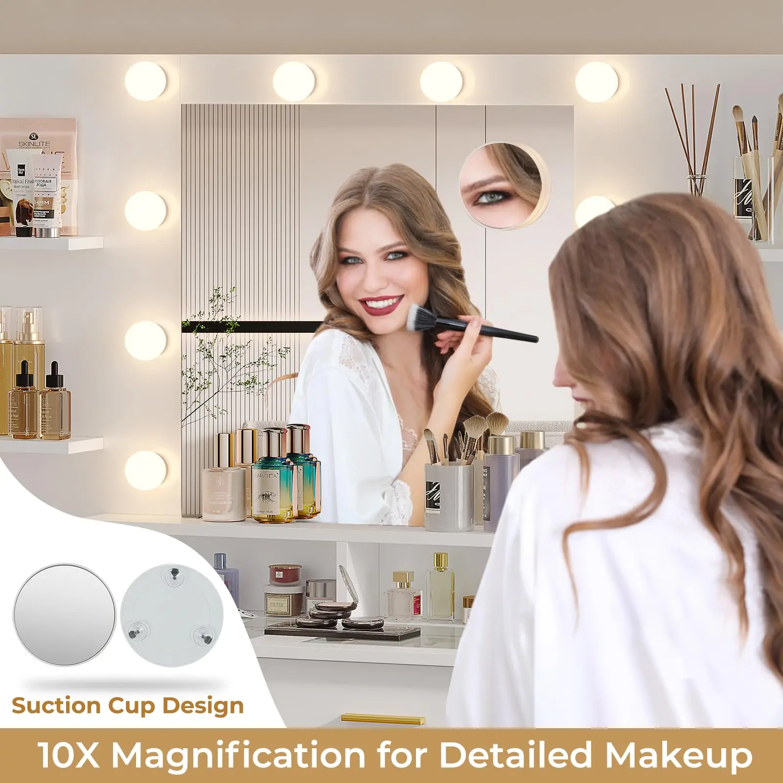 Makeup Vanity Table with Lights Charging Station and 10x Magnifying Mirror with 8 Drawers Makeup Desk Vanity for bedroom