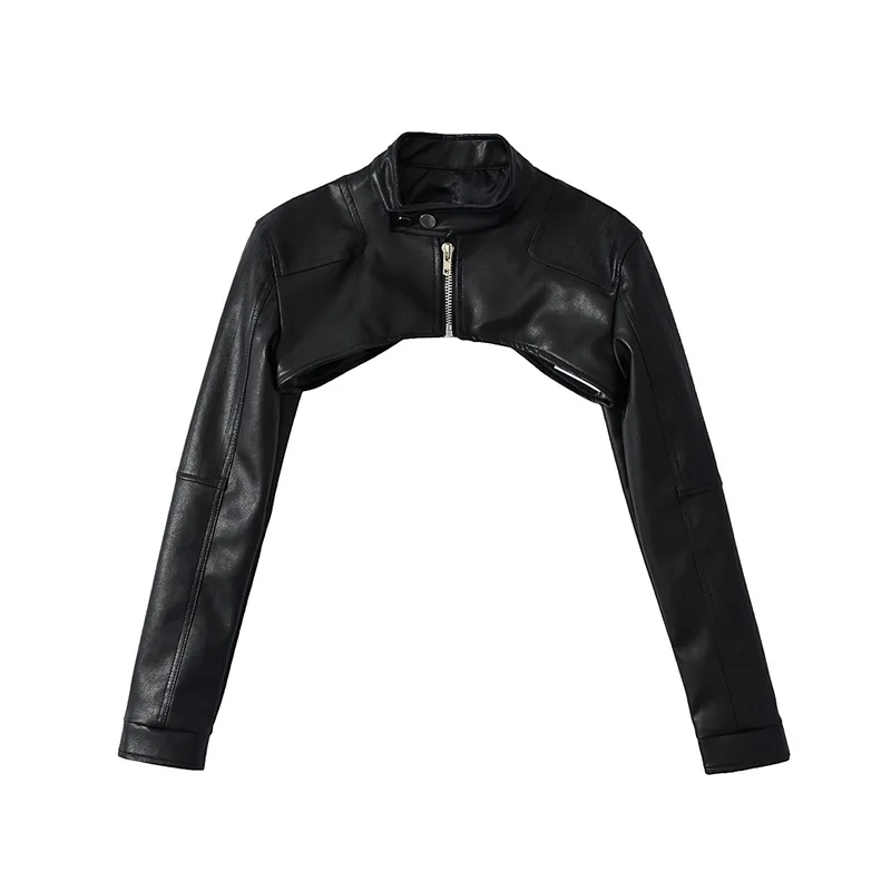 Stylish Ladies Leather Rider Bolero Zip up PU Leather Mini Cropped Jacket