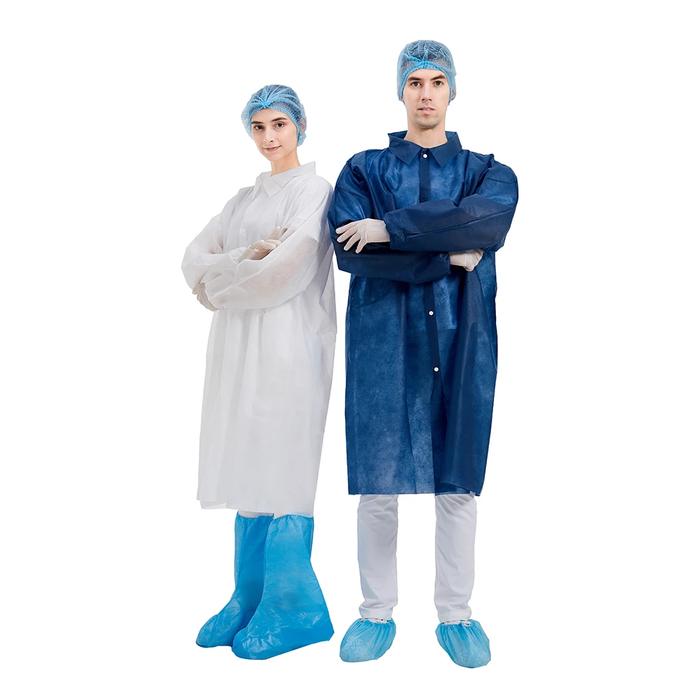 Disposable PP Lab Coat / Visit Coat with Botton Uniform for Hospital for Unisex 50-65gsm Nonwoven