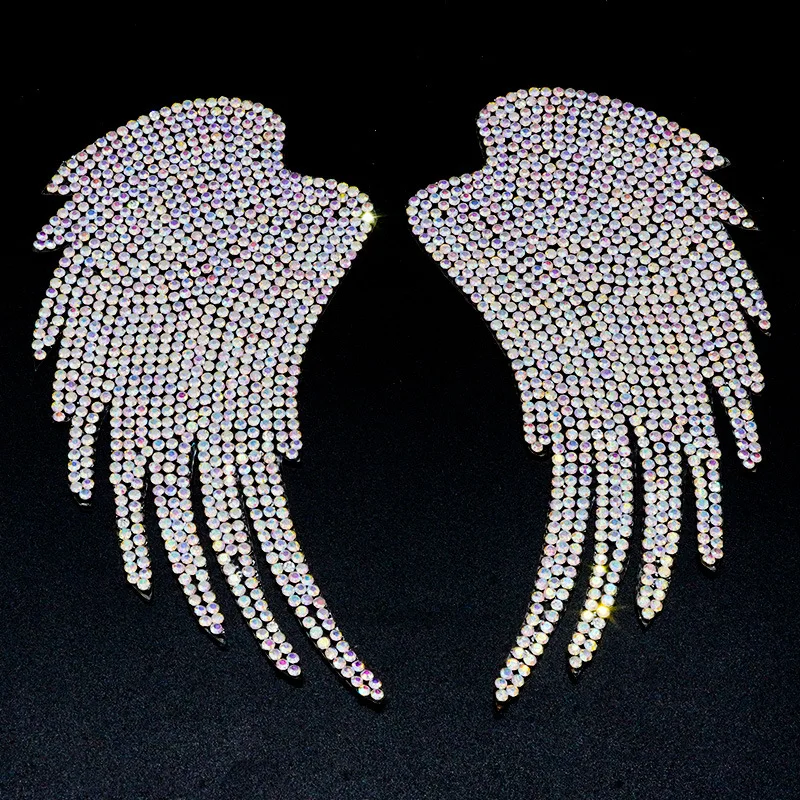 Fashion Angel Wings Crystal Rhinestones Design Patches Stick on Badge Applique Clothes Decorated for Jacket