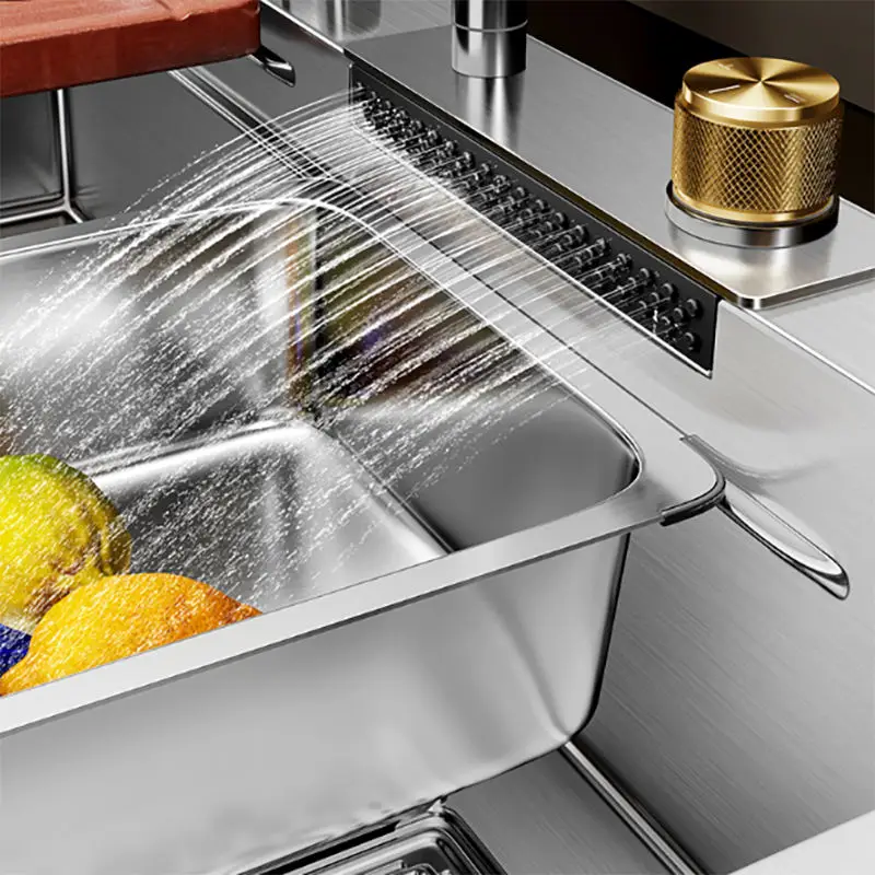 Discount Luxury Anti Scratch LED Digital Display Waterfall Kitchen Sink Silver Carton Box Stainless Steel Muller Modern Brushed