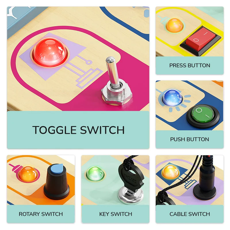 Topbright Montessori Wooden Busy Board with LED Light with Toggle Switch Sensory Toys for Toddlers Education