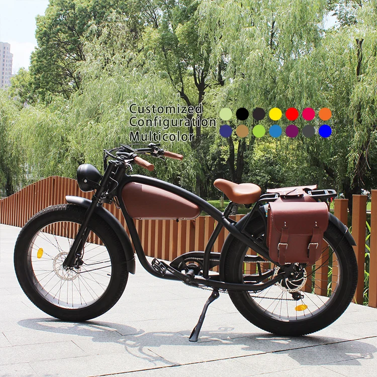 Cafe Racer Ebike Full Suspension Hidden Battery Moped Cycle Cruiser Electric Bike Beach 26 Fat Ebike Vintage Looking Ebike