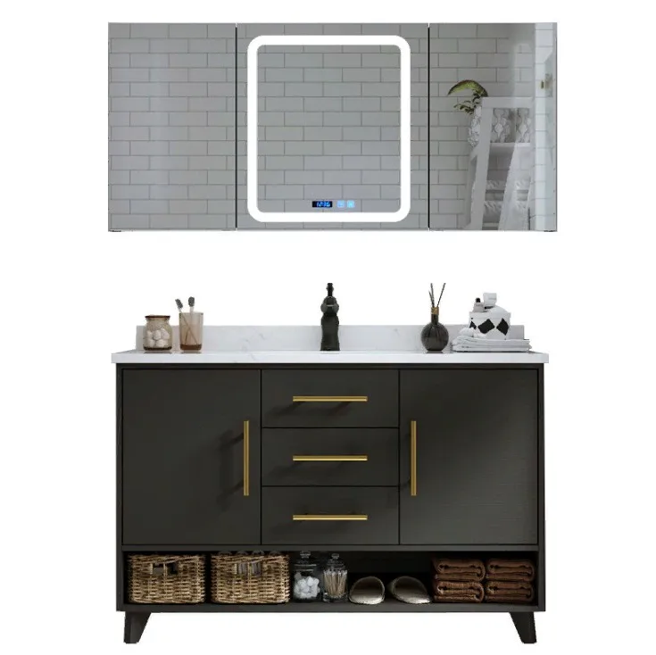Order in ali baba from china grey finish solid wood best bathroom jewelry mirror cabinet