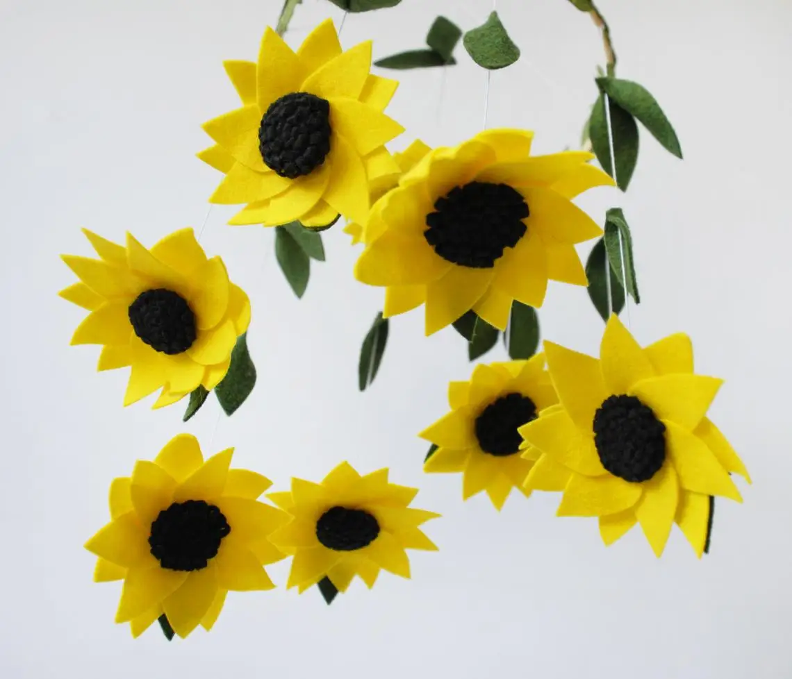 
etsy baby shower decorations girl natural yellow mustard sunflower floral felt flower baby nursery mobile 