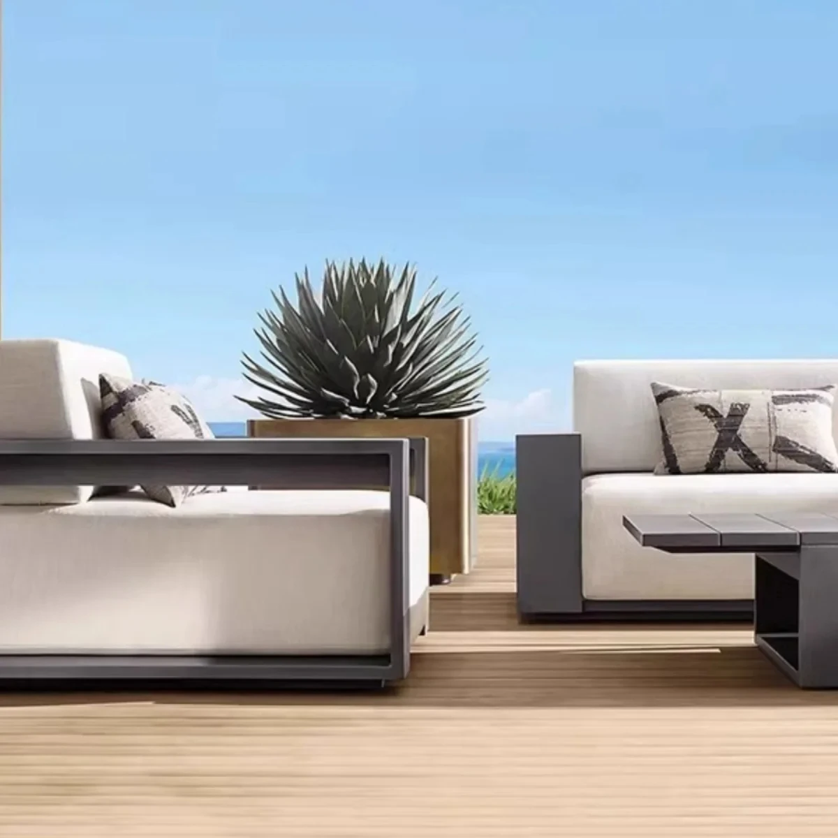 High End Nordic Style Garden Thick Aluminum Sofa Set Outdoor Villa Resort Beach Metal Durable Chair Bed