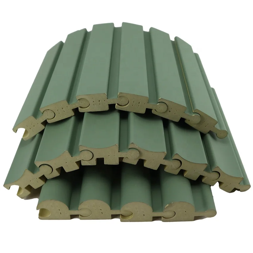 European design Good Quality PVC Solid Wooden Slat Rotating Grille Wall Panel Curved WPC Wall Panel for reception decoration