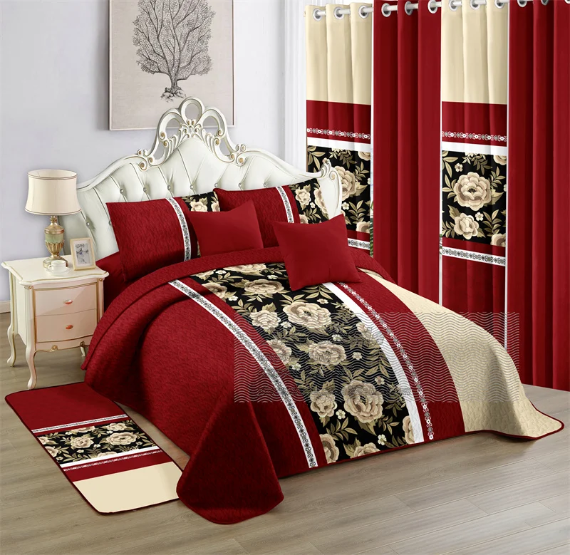 Fast ship cheap price luxury America style 12 pcs bedspread bedding sheet set with matching curtains king size