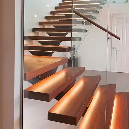 China Supplier Glass Railing Wooden Decorative Staircase Stair Steel Fixed With Solid Wood Armrest Clip Stairway