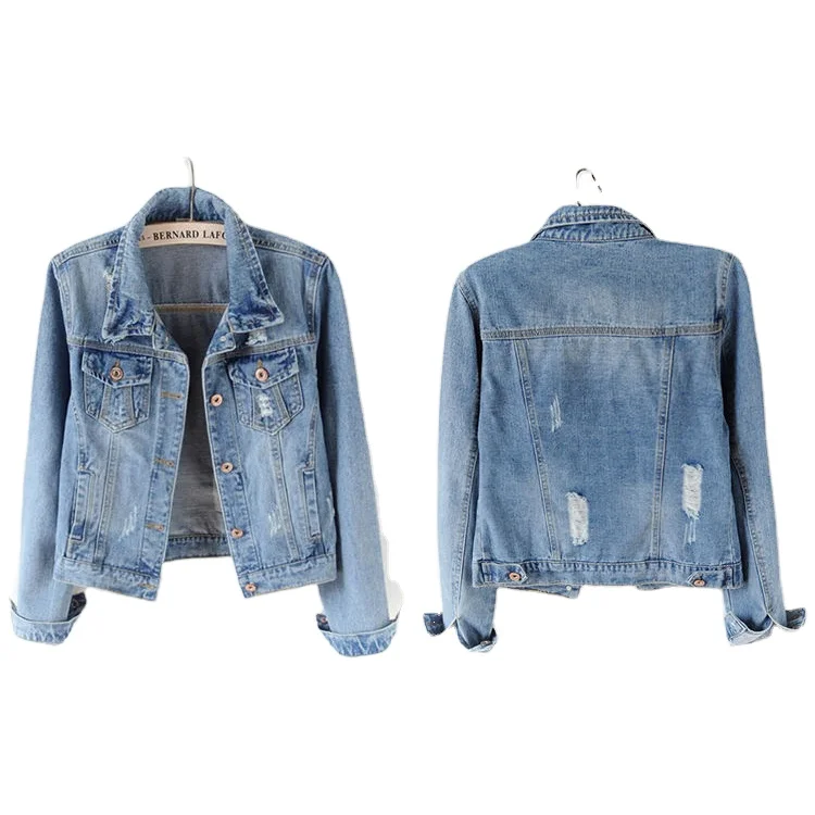 JUSTNEW blue denim jacket women short jean denim coat ladies bike jackets woman apparel