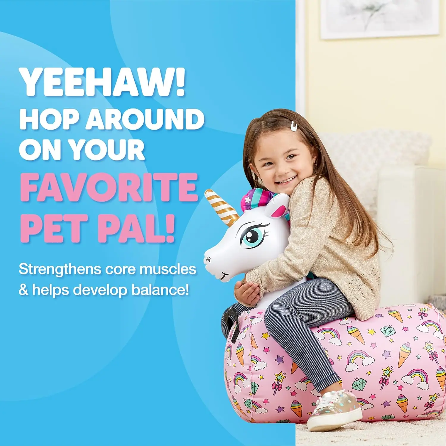 Hip Hopper Inflatable Hopping Animal Bouncer Fun Unicorn Ride-On for Kids