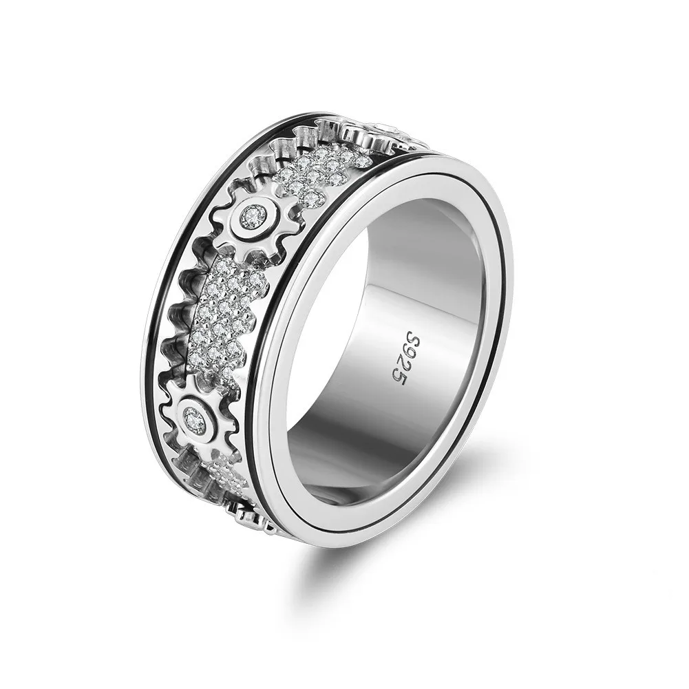 Модные кольца вращающиеся 925 стерлингового серебра Циркон Fidget Ring успокаивающее облегчение тревожности Спиннер обручальное кольцо для мужчин ювелирные изделия