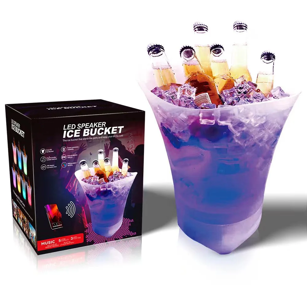 TOP Rechargeable Wireless Hot sales LED Battery ice bucket led light cooler plastic led illuminated ice bucket wine DJ