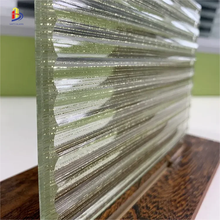Decorative fluted laminated textured wired glass with fabric
