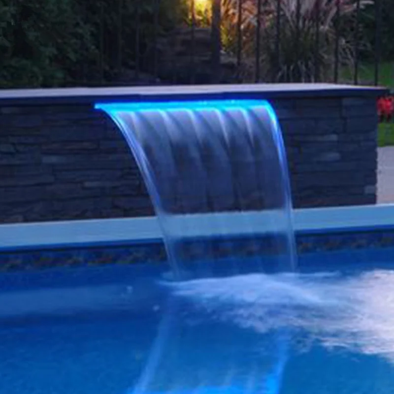 LED light 60cm bottom inlet stainless steel garden pool wall waterfall for outdoor