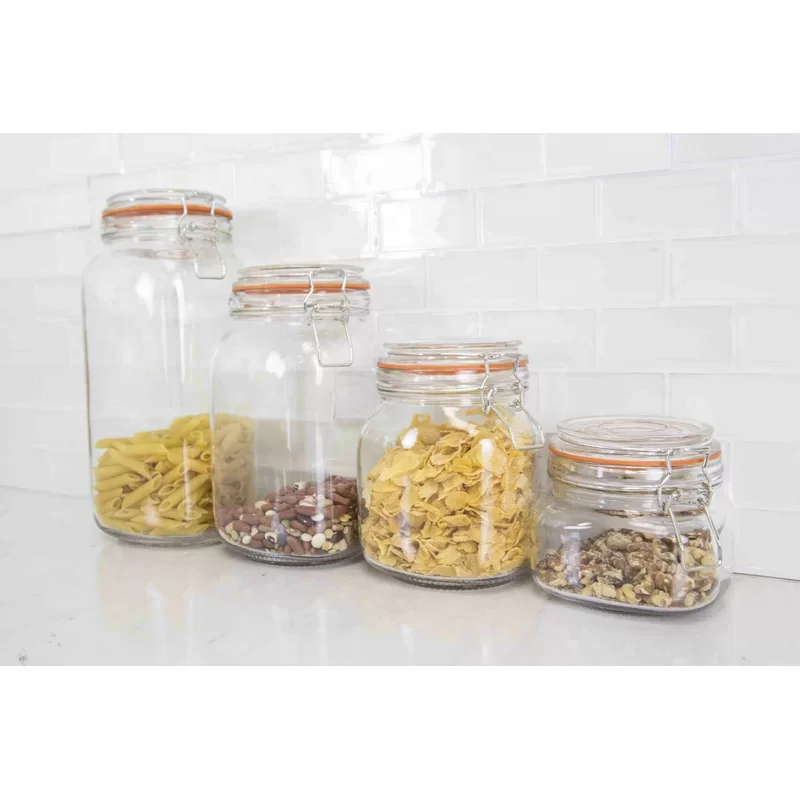 Wholesale price glass jars with airtight clip-on lids can be used for kitchen storage