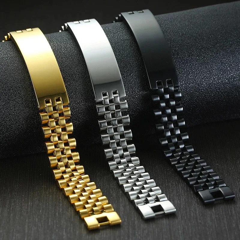 Trendy Stainless Steel Couple Bracelets Put Your Own Logo Brand Women Cuban Chains On Hand Solid Steel Link Mens Wrist Bracelet