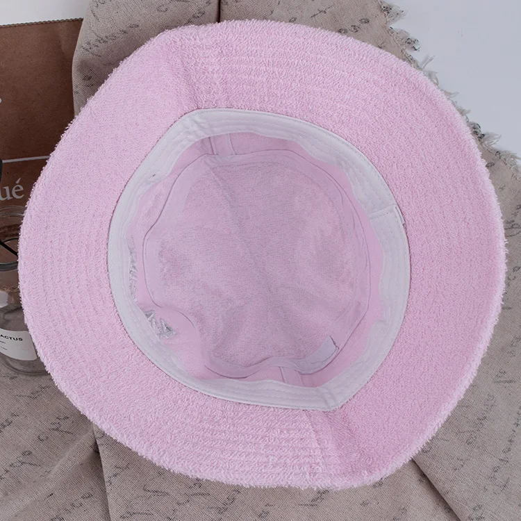 Qianzun bulk order adult pink custom embroidery logo terry towel cloth bucket hat