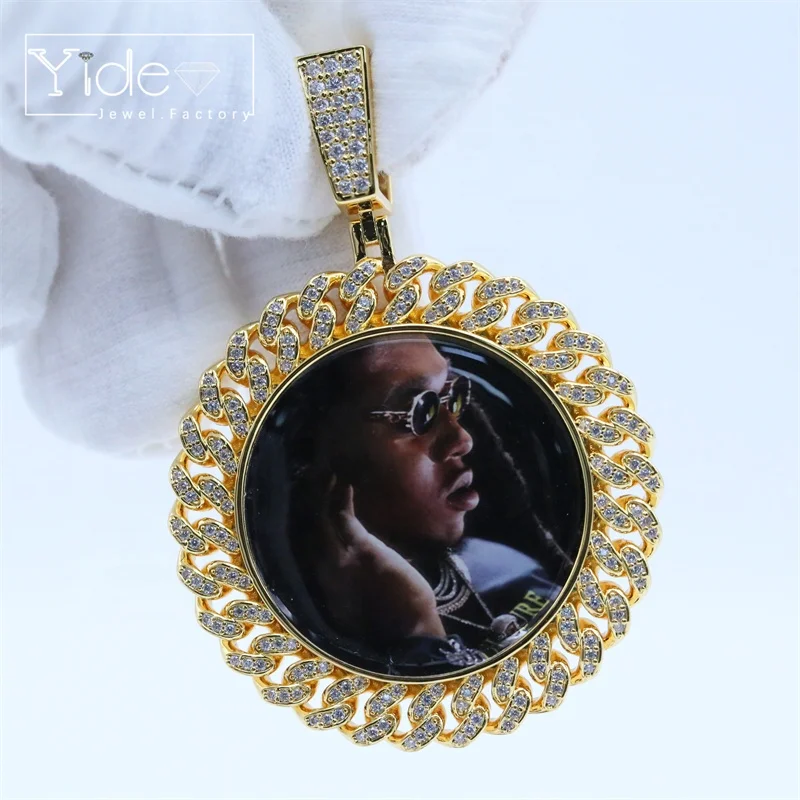 Hip hop photo memory medallions necklace men round sublimation jewelry blanks custom picture 38mm 45mm photo pendant