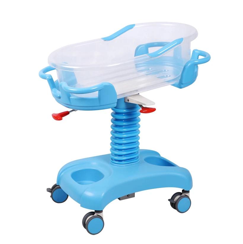 Deluxe cot bed  ABS Hospital cart for new-born infant baby Gas Spring adjustable Hospital Baby Cart Trolley