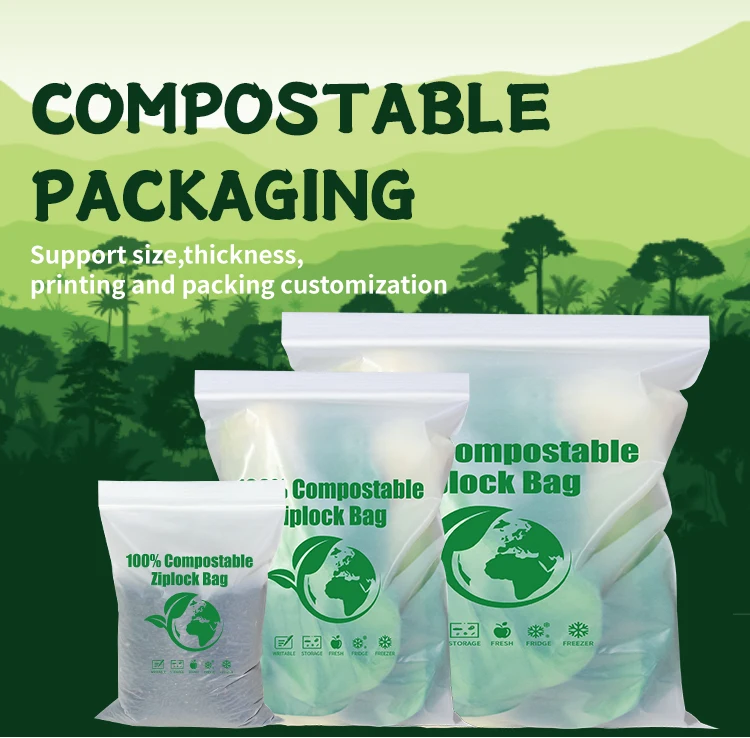 YURUI Wholesaler Food Grade Eco Friendly Resealable Pla Food Freezer Biodegradable Snack Bags Ziplock Bag With Customized Logo