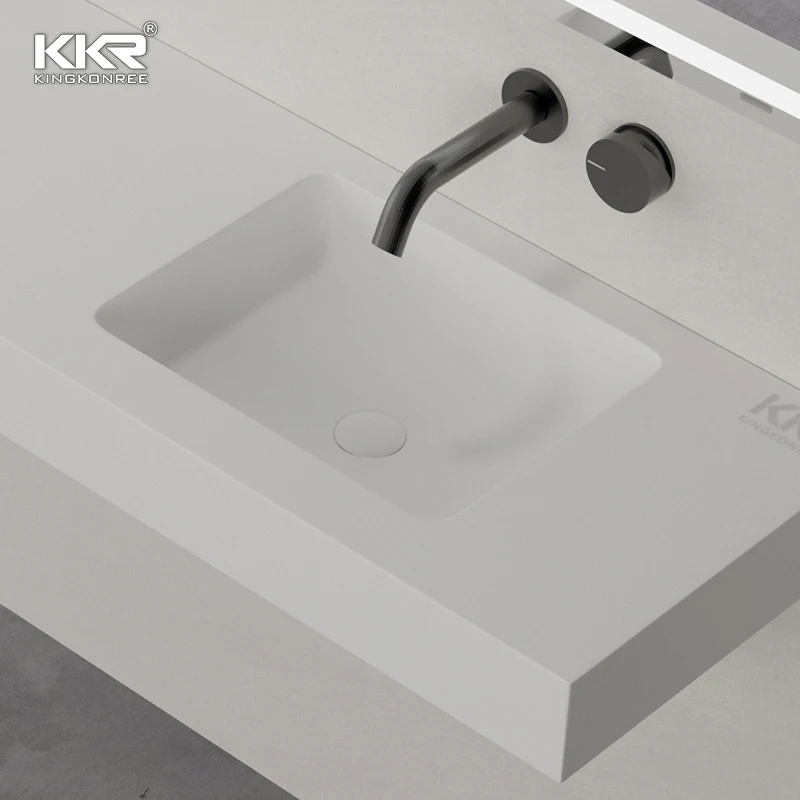 KKR Rectangular Single Basin Solid Surface Large Vanity Sink Wall Hung Wash Basins Floating Bathroom Sink