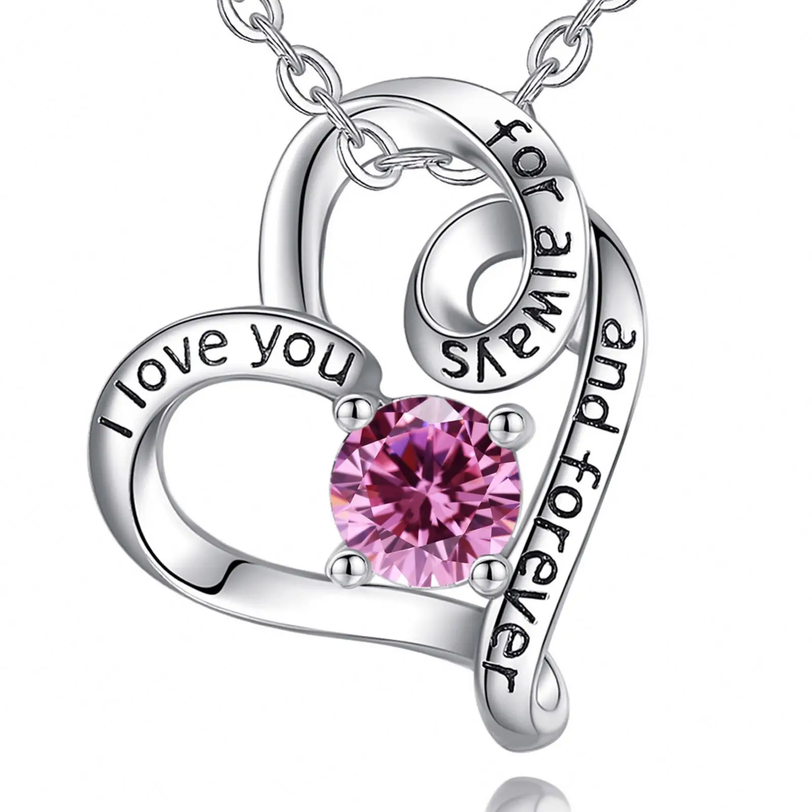 Competitive Price Gold Plated 925 Sterling Silver Love Heart Shape Birthstone Pendant Necklace For Girls