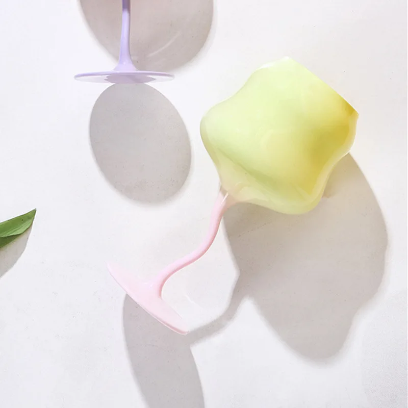 Color Glass Stemmed Goblet Vintage Wine Glasses Champagne Glasses with Purple Pink  Base