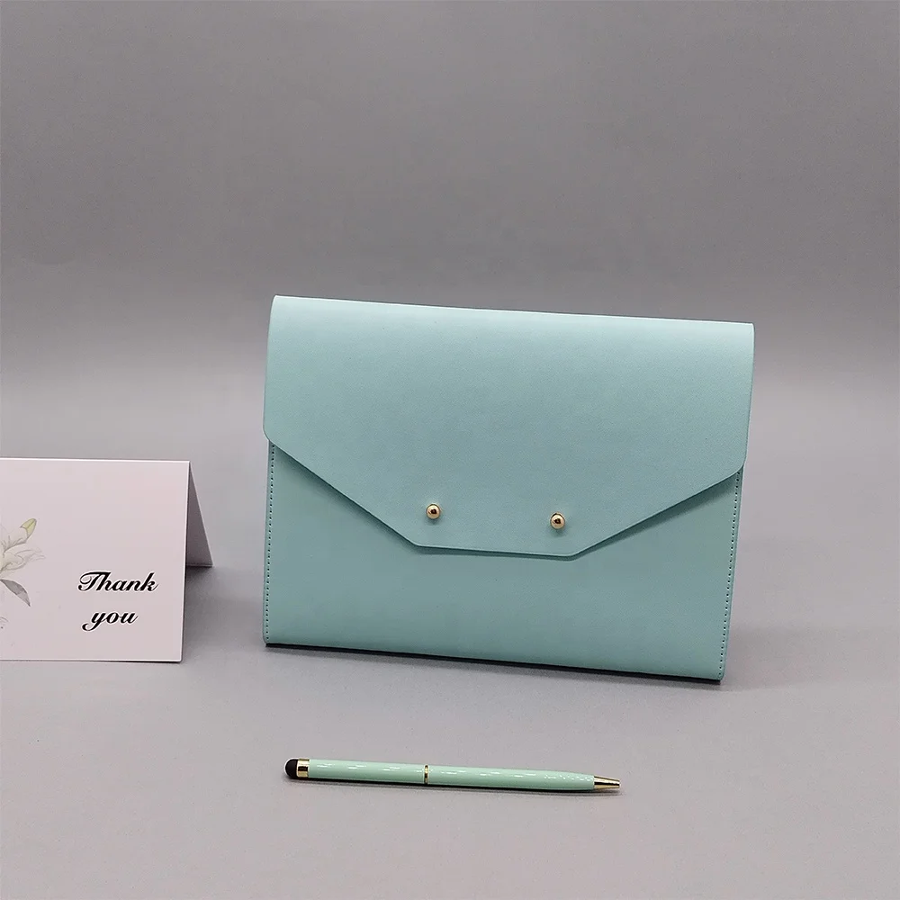 Stylish Custom PU Leather Softcover Tri- Folder Handbag Notebook Portable Button Closure Planner with Inner Insert Pocket