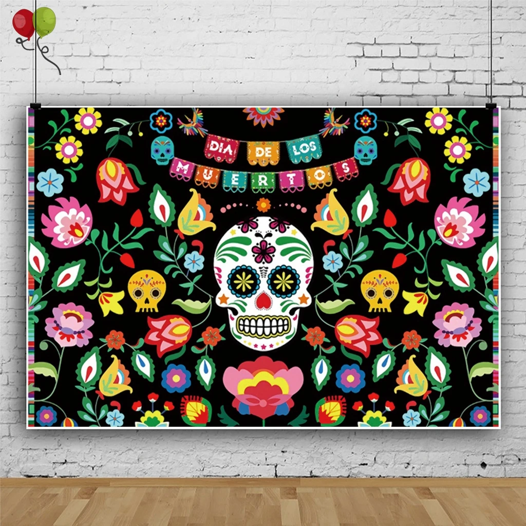 Day of The Dead Backdrop Mexican Fiesta Sugar Flowers Photography Background Fiesta Banner Decoration Photo Booth Studio KD930