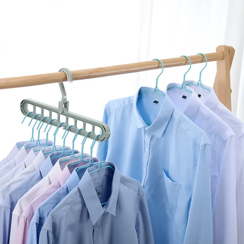 Multifunctional Folding Clothes Hanger Storage Clothes Rack Hanger Household Clothes Hanger Magic 9-Hole Plastic Home Organizer