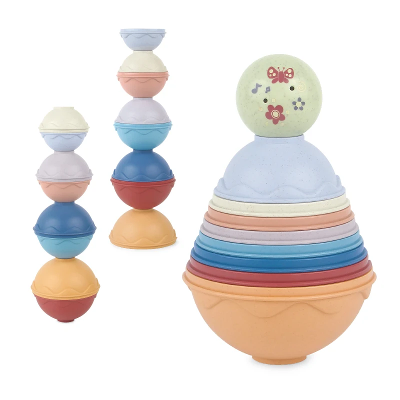 New Arrivals 8 pcs Baby Stacking Balls 8 pcs+1pc Jingle Ball with BB Sound STEM Toy Stacking Rings Building Block Sets for Baby