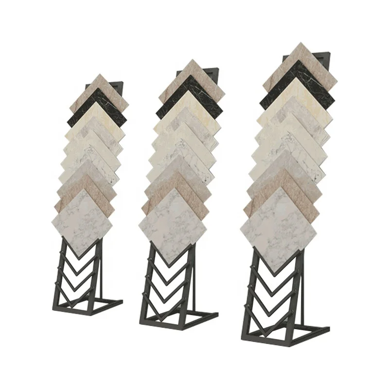 Factory 12 Tier Floor Stand Marble Granite Stone Tower Display Metal Floor Ceramic Tile Display Rack For Showroom Quartz Display