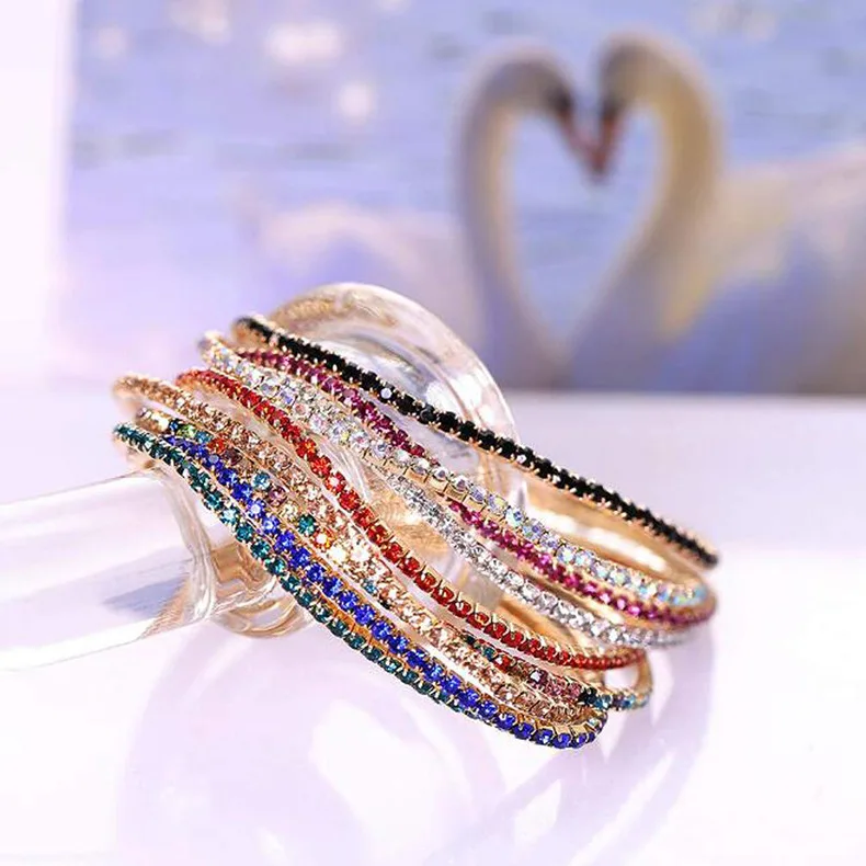 GYX ODM Pulsera Fashion Luxury Bling Gift Trend Zircon Diamond Rainbow Chain Tennis Bracelets Women