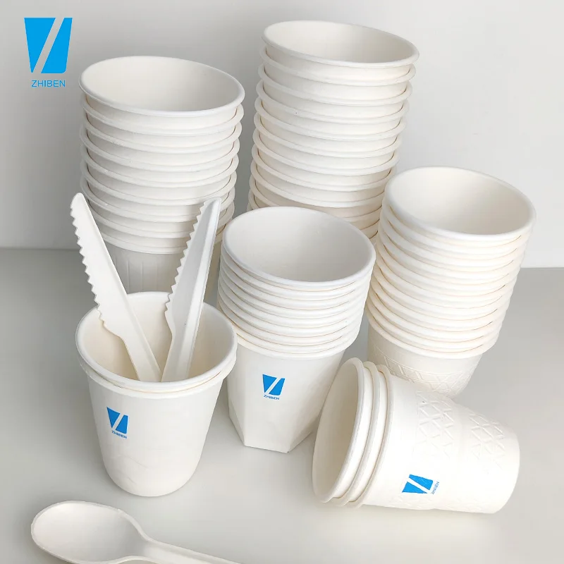 Zhiben Biodegradable Disposable compostable eco friendly coffee paper Disposable cup coffee paper cups with lid