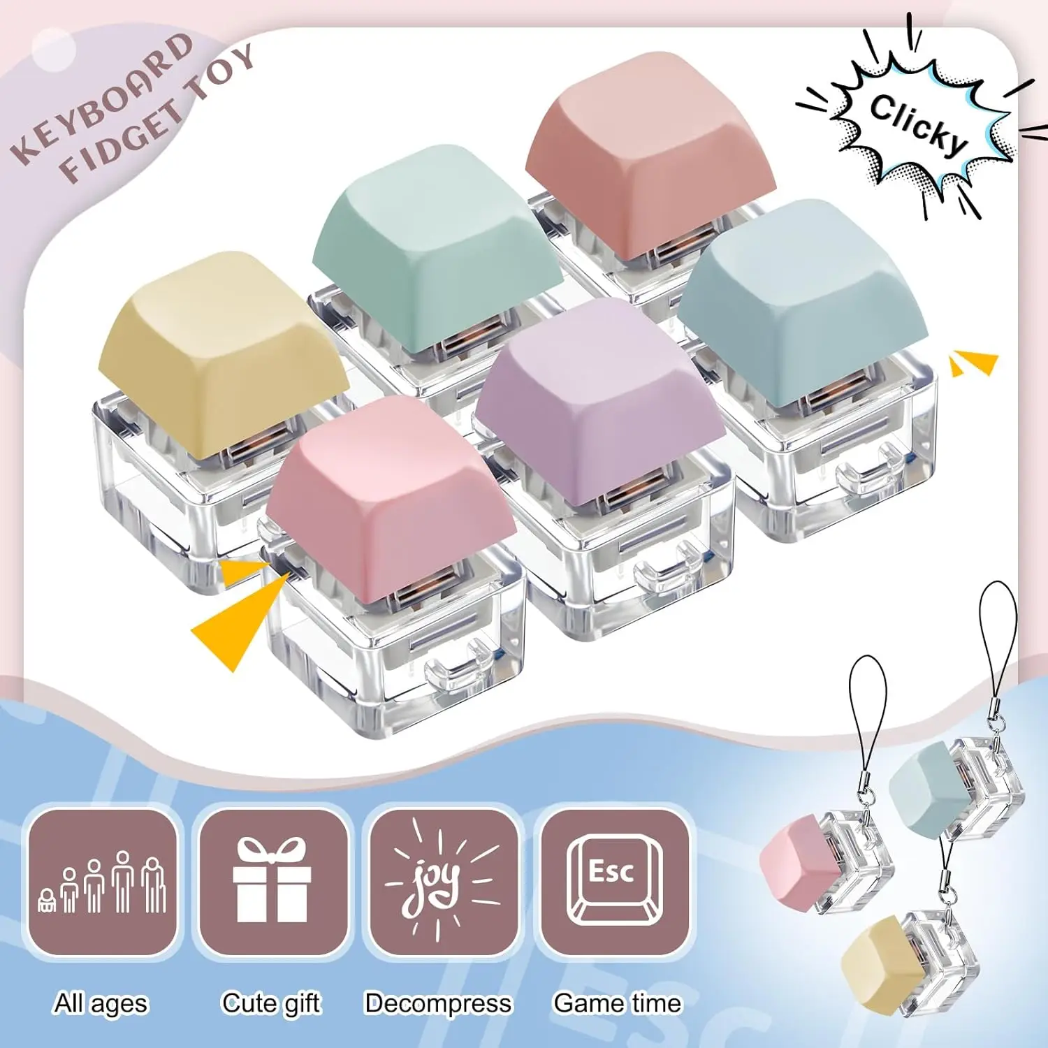 Keyboard Fidget Toy Fidget Clicker Keyboard Fidget Keychain Keyboard Decompression Toys Button Stress Relief Gifts