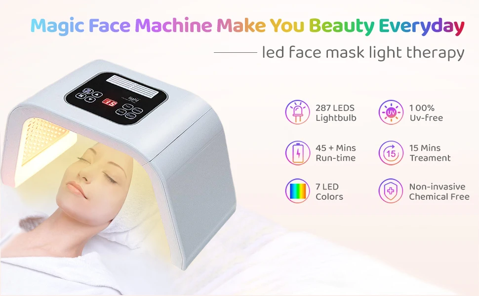 Hot Selling Beauty Salon Led Facial Therapy Machine With 7 Colors Red Blue Photon Lights Anti-wrinkle PDT Face Spa Device