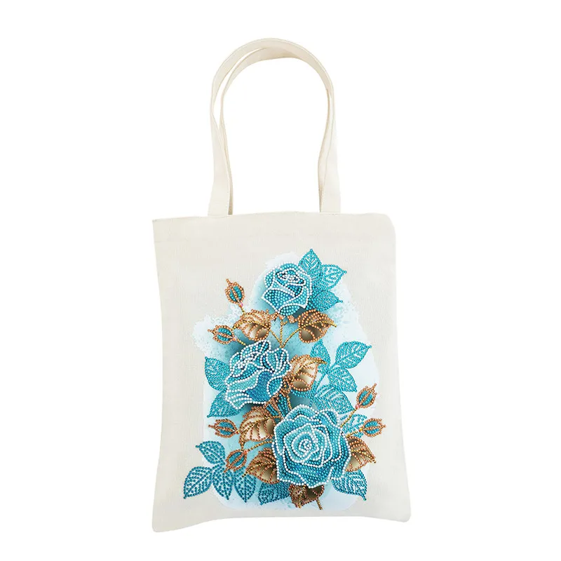 Fashion Shopping Bag DIY Sticker Diamond Painting Rose Flower Art Crystal Tote Bag Advertising Canvas Bag Embroidered Handbag